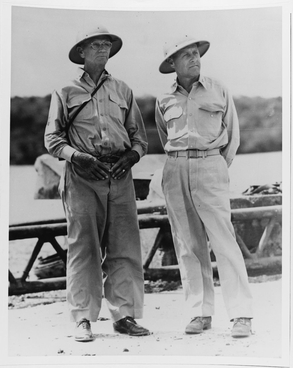 CAPT C.J. Moore, CAPT E.R. Johnson at Naval Base "Piti", Apra Harbor, Guam, 31 July 1944