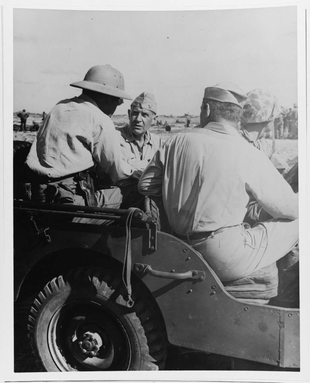 Secretary of the Navy James Forrestal, ADM R.A. Spruance, Marshall Islands, circa 2 Feb. 1944