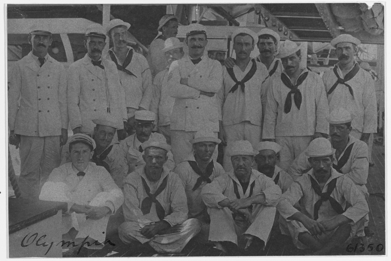 USS OLYMPIA (C-6), enlisted men on board, 1898. 