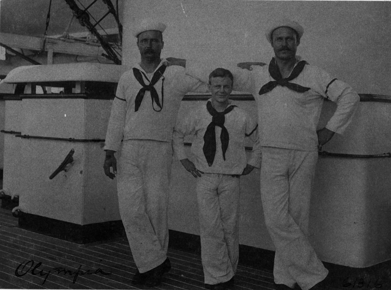 USS OLYMPIA (C-6), "tall and short" crewmen, 1898. 