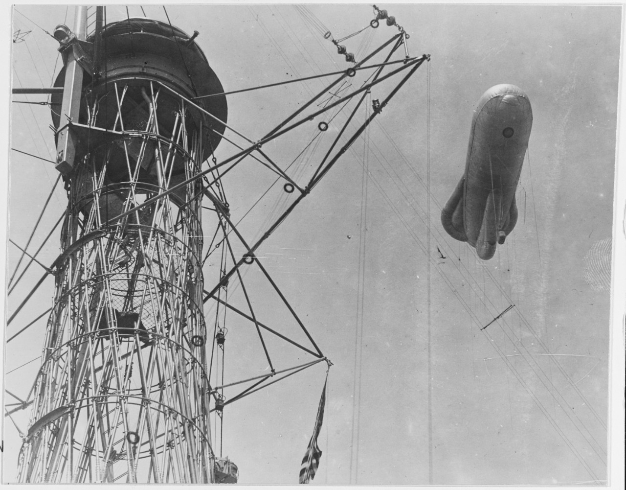 Kite balloon tethered to a battleship