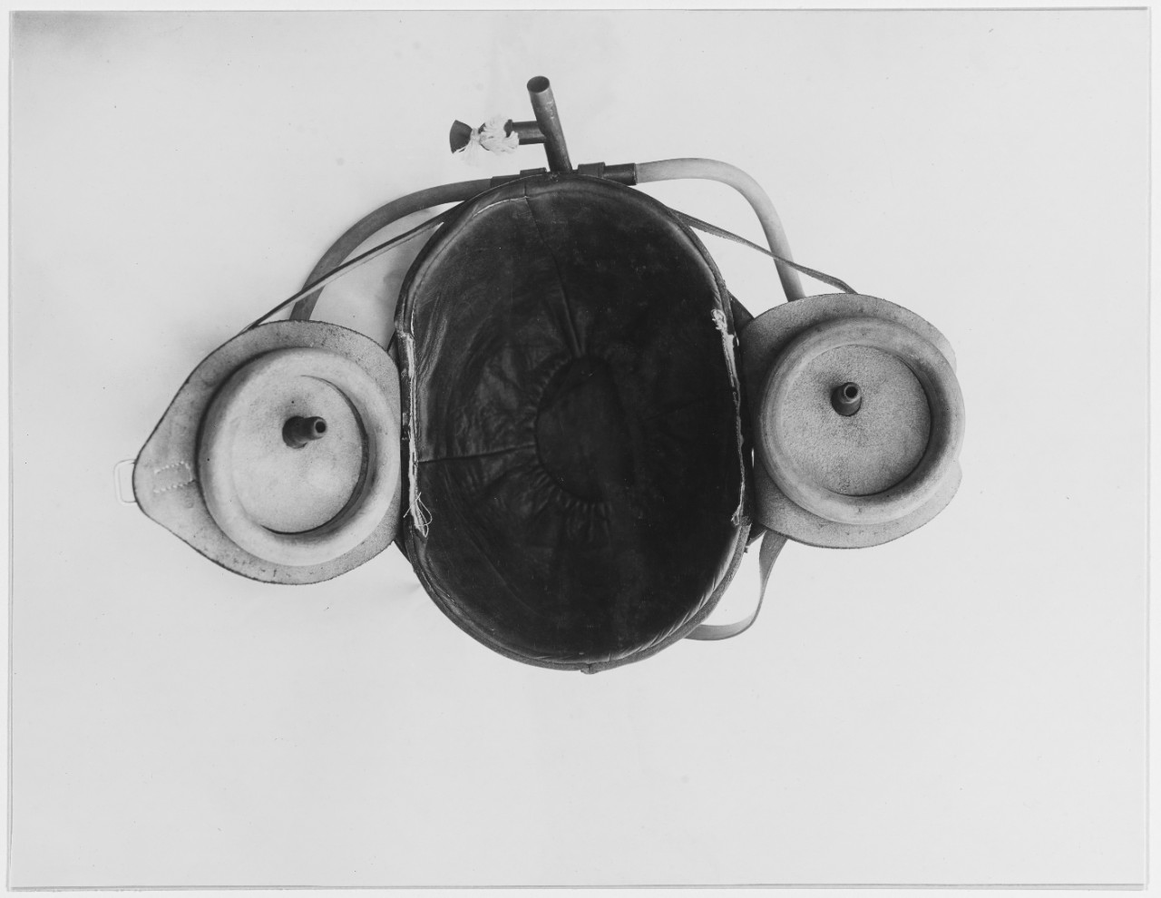 Aviators' helmet with ear tubes, circa 1918.