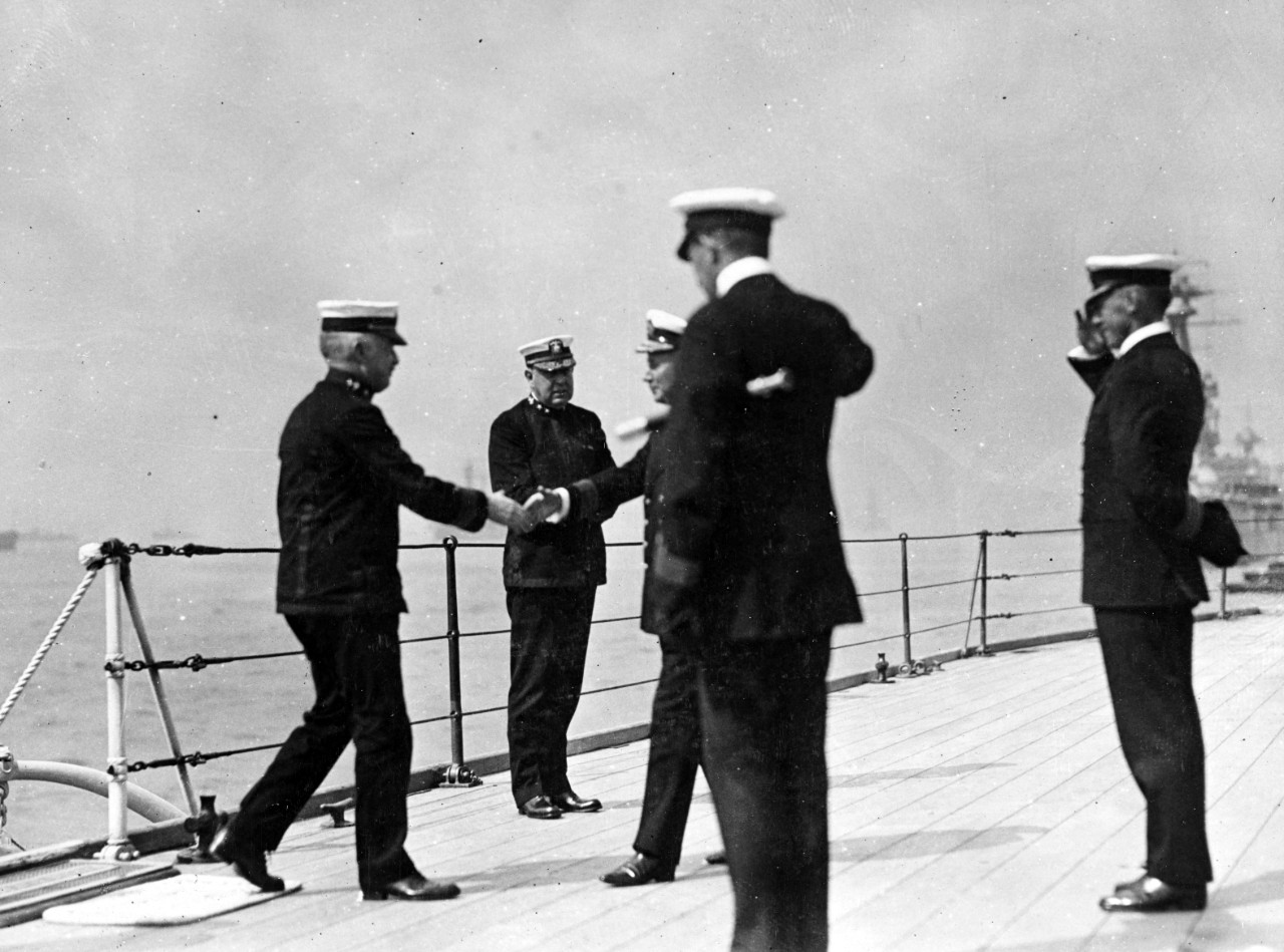 Rear Admiral Joseph Strauss, USN, aboard USS NEW YORK