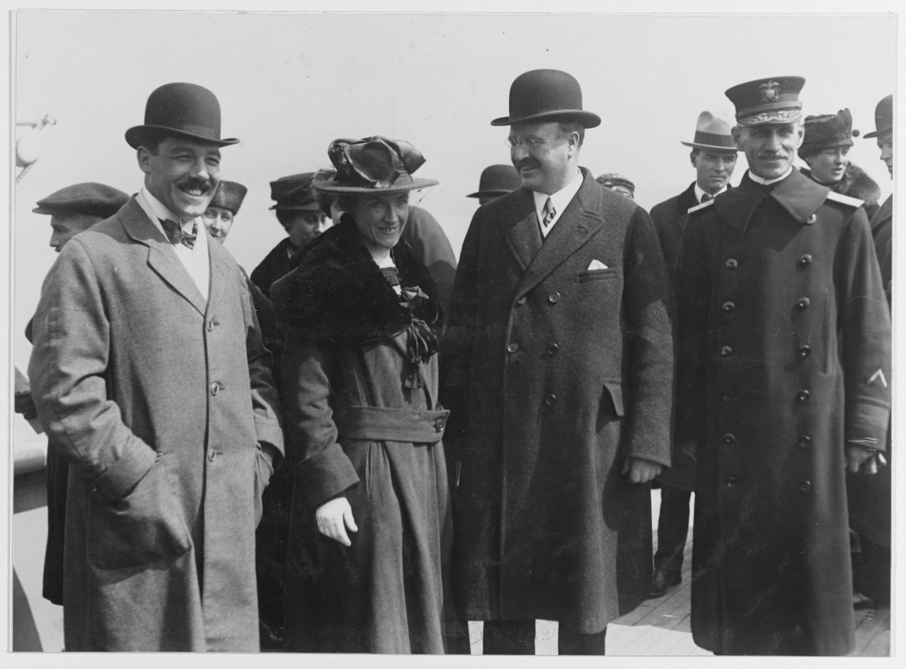 Photo #: NH 44917  Grover Whalen; Mrs. William S. Sims; Mayor John F. Hylan Rear Admiral Guy H. Burrage, USN,