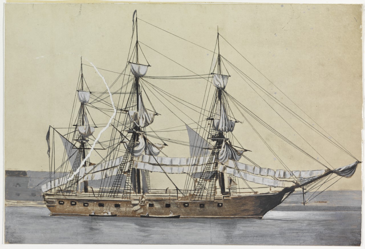 Hand-colored photograph of USS MACEDONIAN (1836-1875)