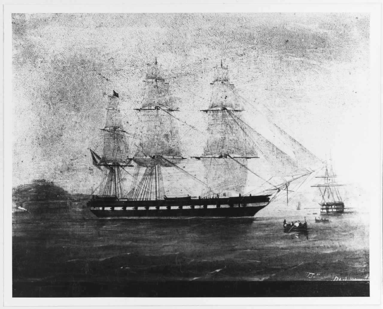Painting of USS MACEDONIAN (1836-1875) in Italy
