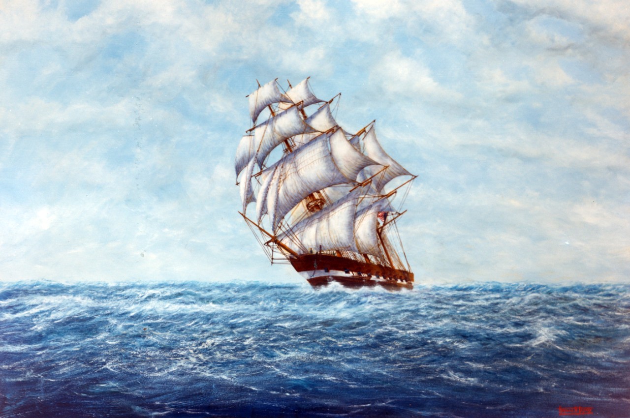 Sloop of War Austin, flagship of the Texas Navy. Artist: Arthur Disney, Sr.