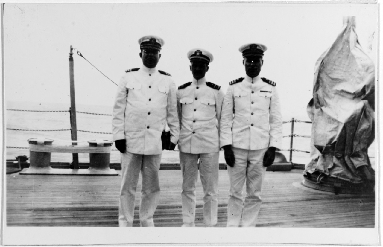 Photo #: NH 49059  Commander Augustin T. Beauregard, USN,  Lieutenant Commander Joel T. Boone, (M.C.), USN Commander Harold C. Train, USN,