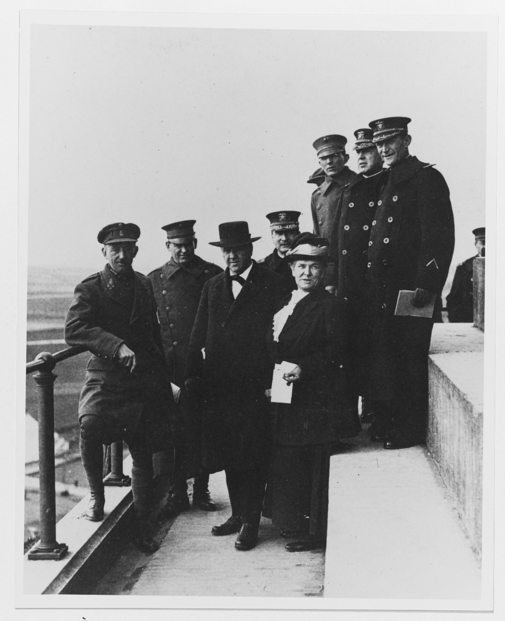 Secretary of Navy Josephus Daniels, Rear Admiral David W. Taylor, USN (behind), Mrs. Josephus Daniels, Commander John V. Babcock, USN