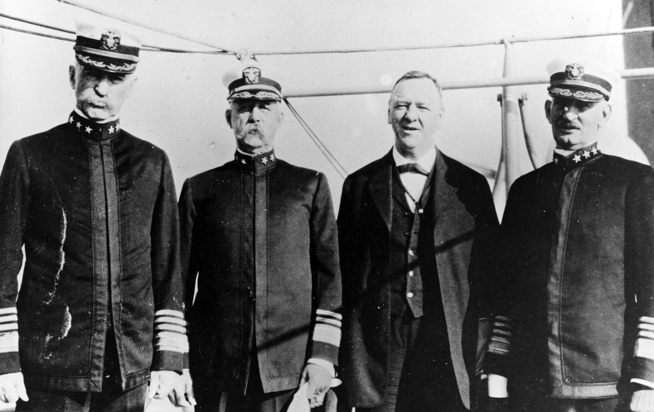 Admiral William S. Benson, Vice Admiral De Witt Coffman, Secretary of the Navy Josephus Daniels, Admiral Henry T. Mayo
