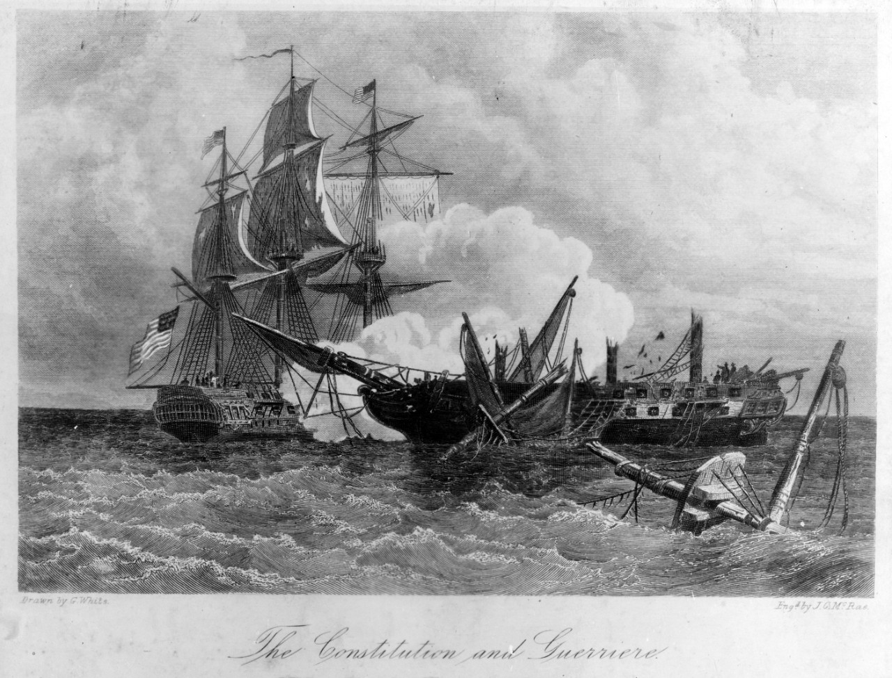 Photo #: NH 55422  Battle between USS Constitution and HMS Guerriere, 19 August 1812