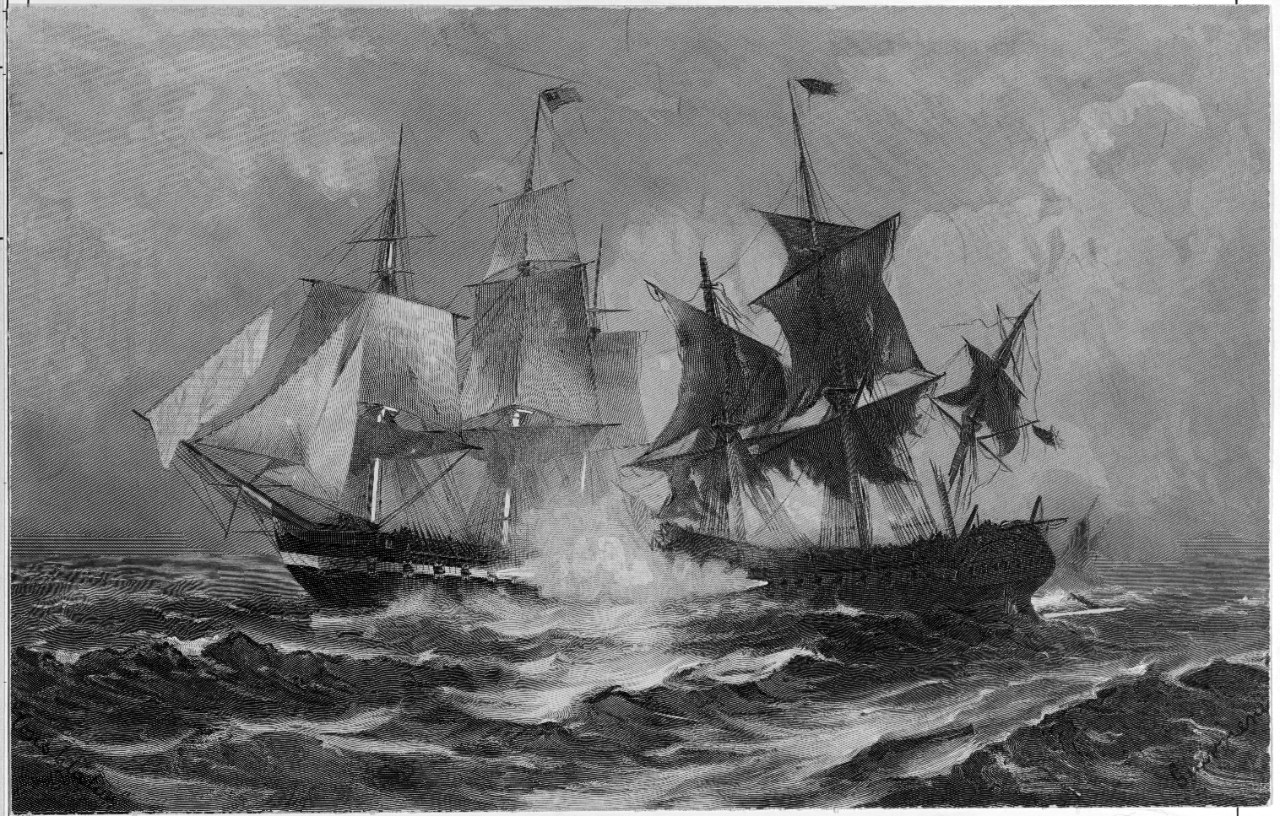 Photo #: NH 55423  Action between USS Constitution and HMS Guerriere, 19 August 1812