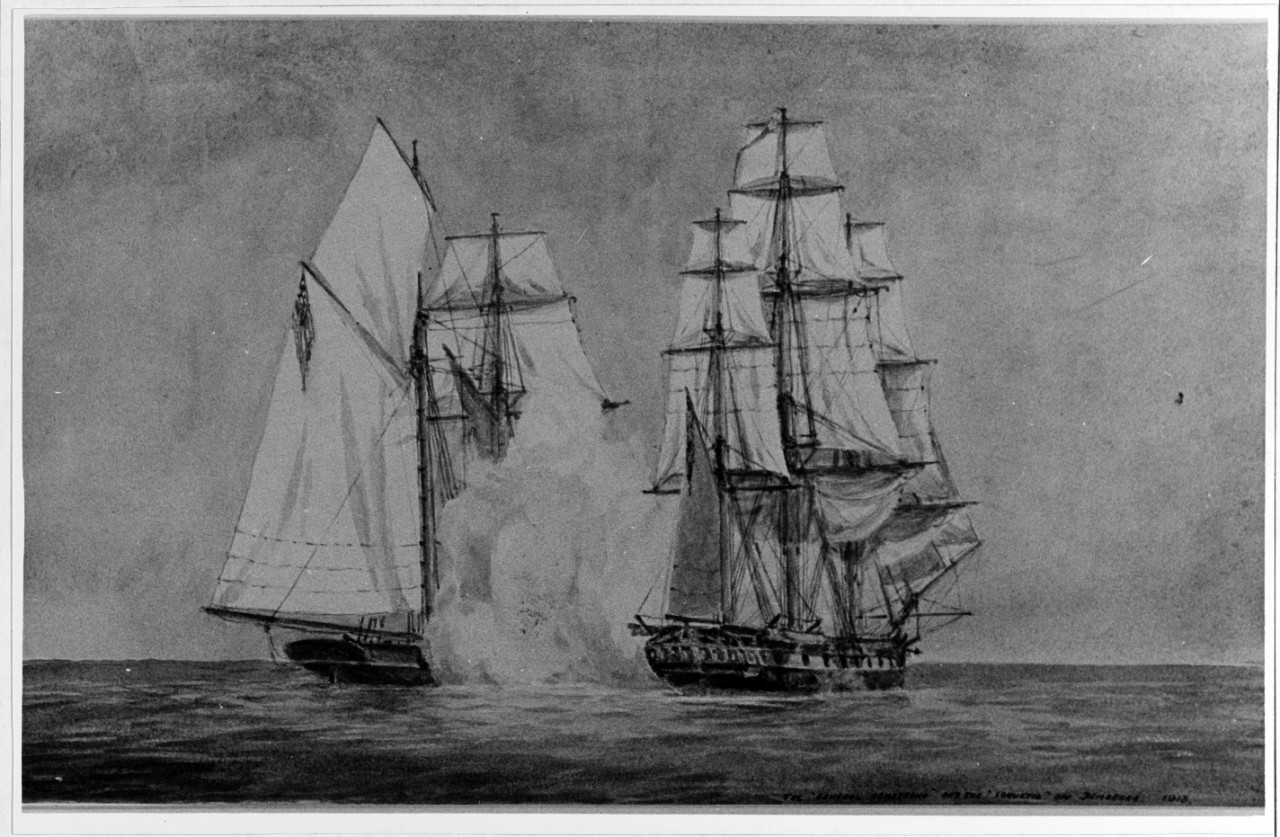 American Privateer GENERAL ARMSTRONG engages H.M.S. COQUETTE off Demerara, 1813