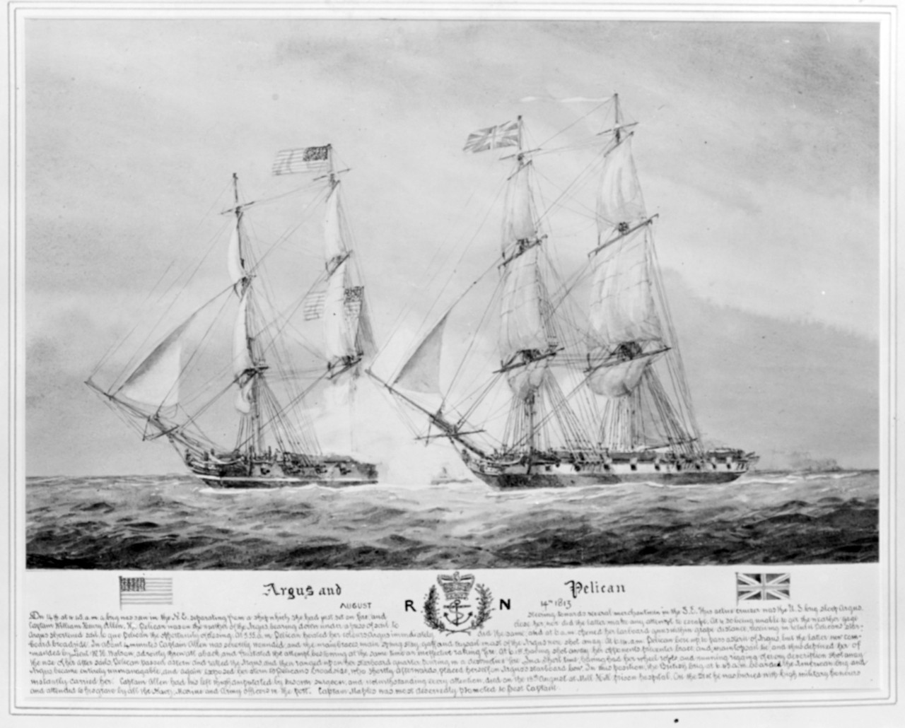 Photo #: NH 56759  Capture of U.S. Brig Argus, Commander William H. Allen, by H.M. Brig Pelican, Commander John F. Maples, 14 August 1813