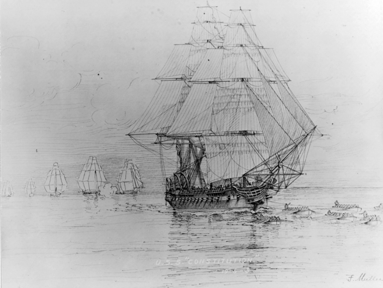 Photo #: NH 56778  USS Constitution's escape from a British squadron, July 1812