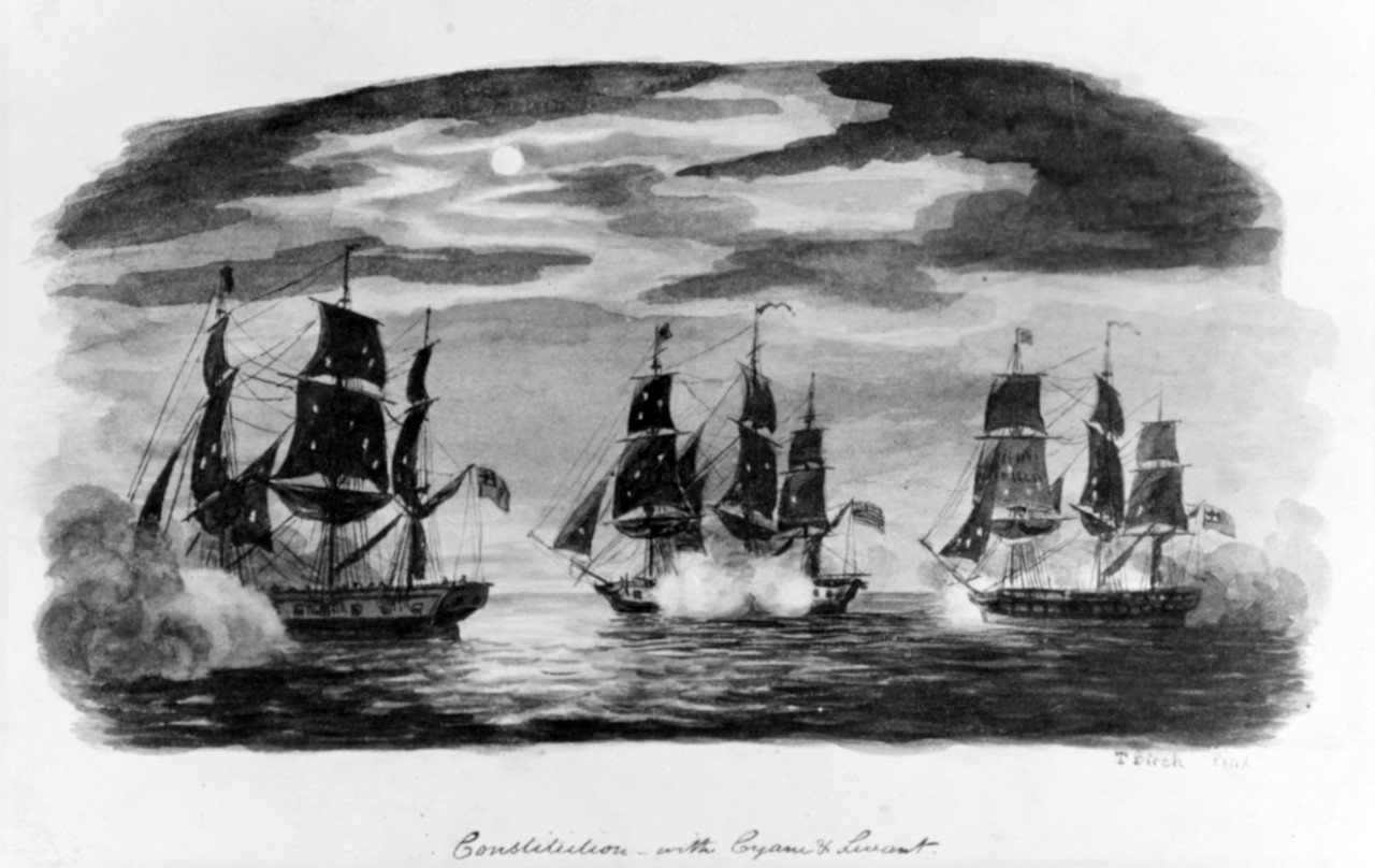 Battle between USS CONSTITUTION and the British Ships HMS CYANE and LEVANT