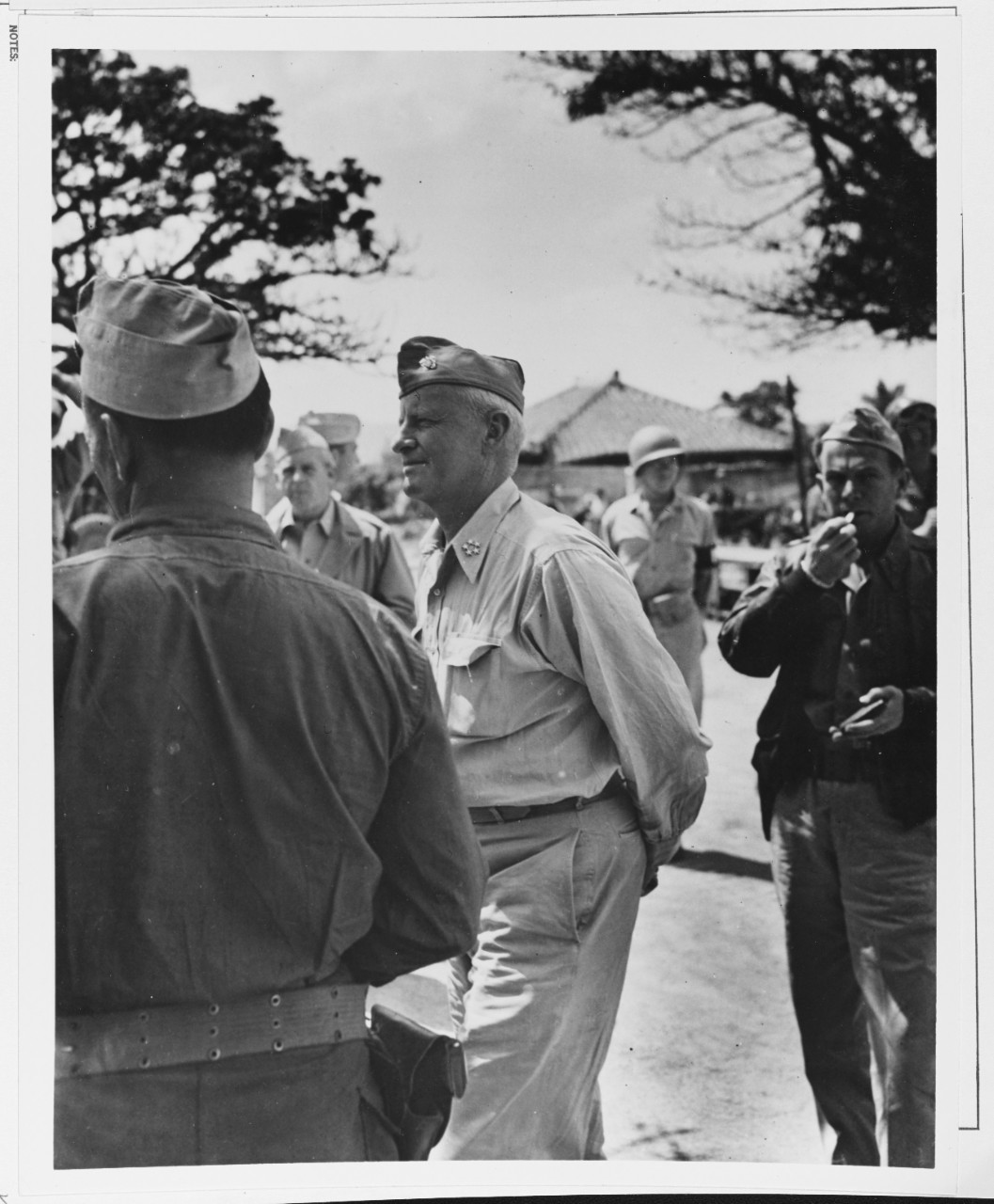 Fleet Admiral Chester W. Nimitz, USN (CinCPac-POA), inspects Okinawa Island, Japan.