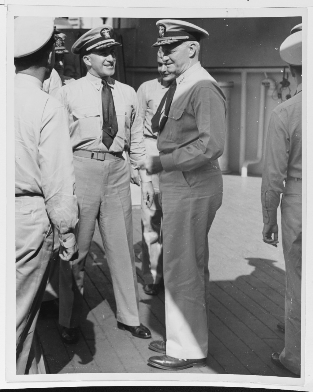 Fleet Admiral Chester W. Nimitz, USN, CinCPac-POA, on board USS WISCONSIN (BB-64).