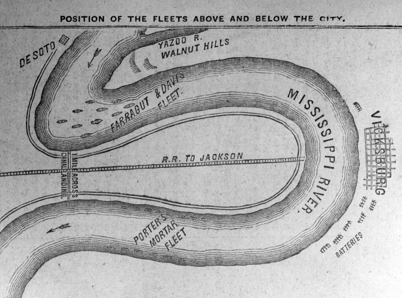 Map Showing the Position of Union Fleets above and below Vicksburg