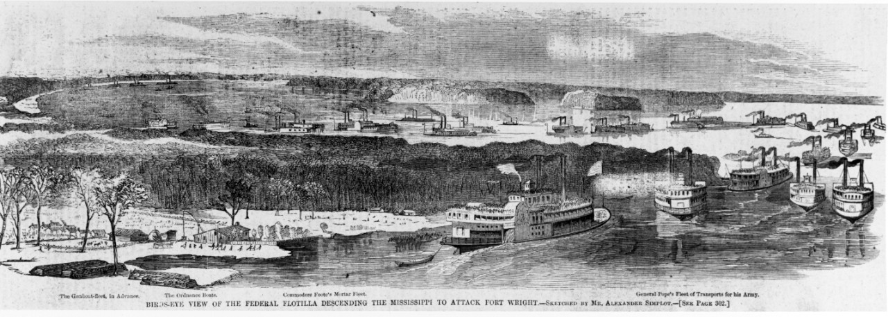 The Union Flotilla Descending the Mississippi to Attack Fort Pillow