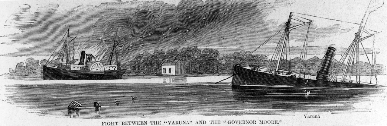 Photo #: NH 59076  &quot;Fight between the 'Varuna' and the 'Governor Moore'.&quot;