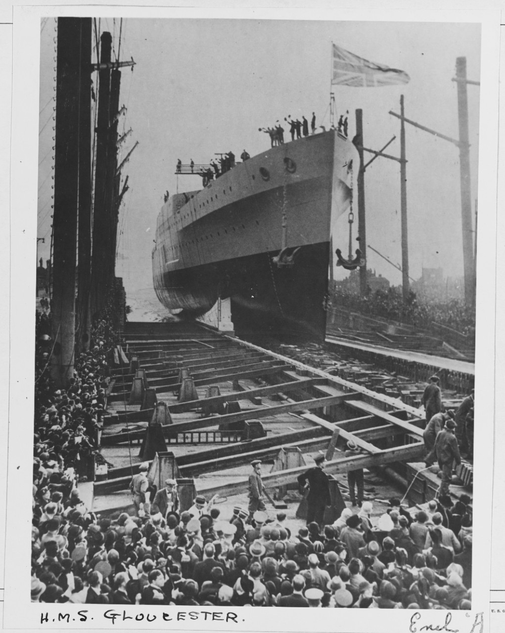 HMS GLOUCESTER (British Cruiser, 1937) Launching, October 1937.