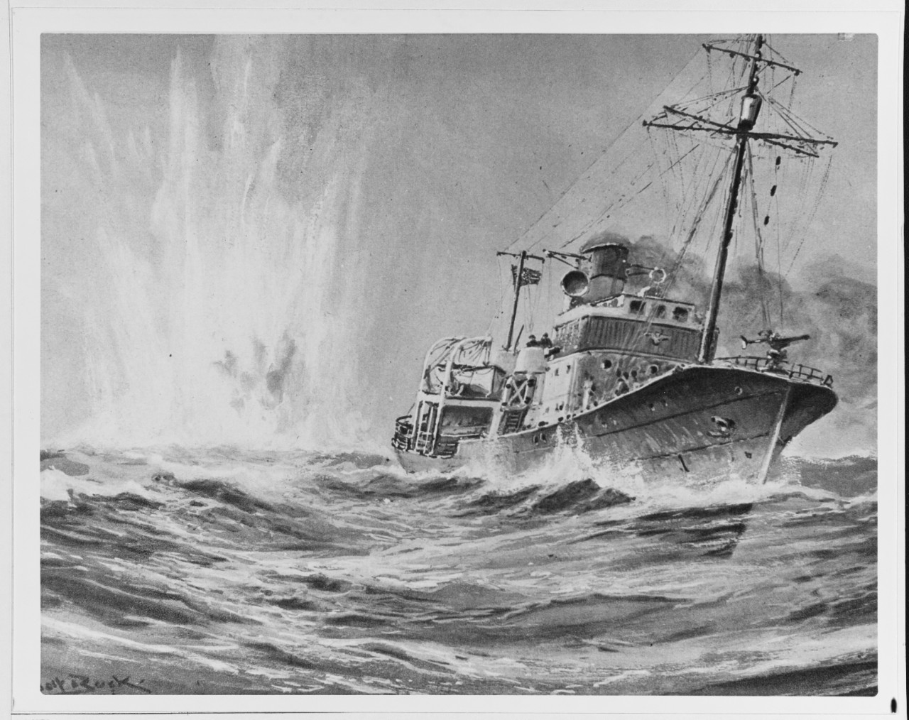 "Submarine Chaser Throws a Depth Charge"