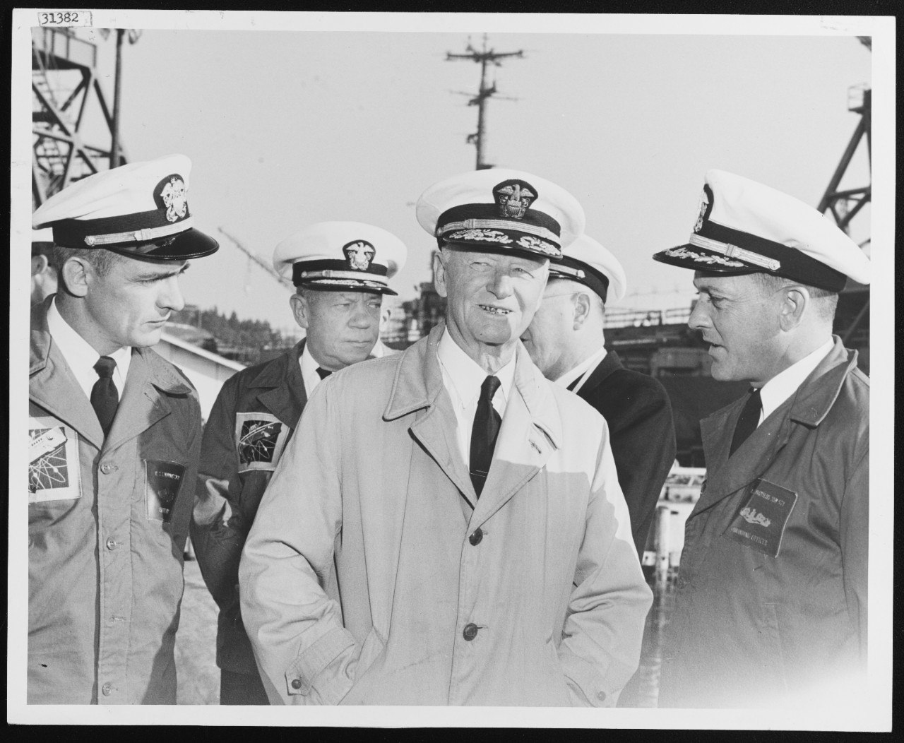 Fleet Admiral C.W. Nimitz, USN Chats with the Commander of USS NAUTILUS (SSN-571)