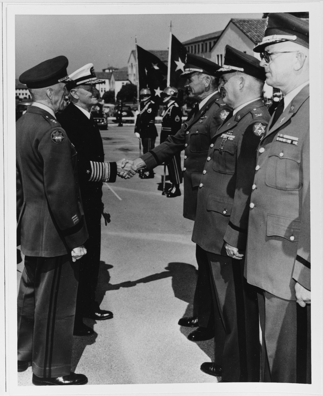 Major General John J. Binns, Sixth U.S. Army, Introduces Fleet Admiral Nimitz, USN