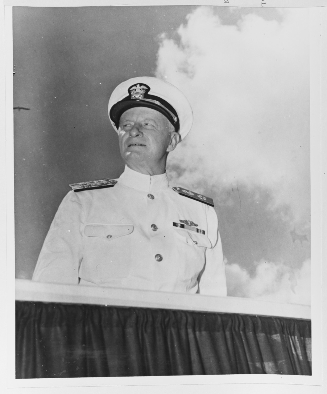 Fleet Admiral Chester W. Nimitz, CNO, Talks to the Crowd
