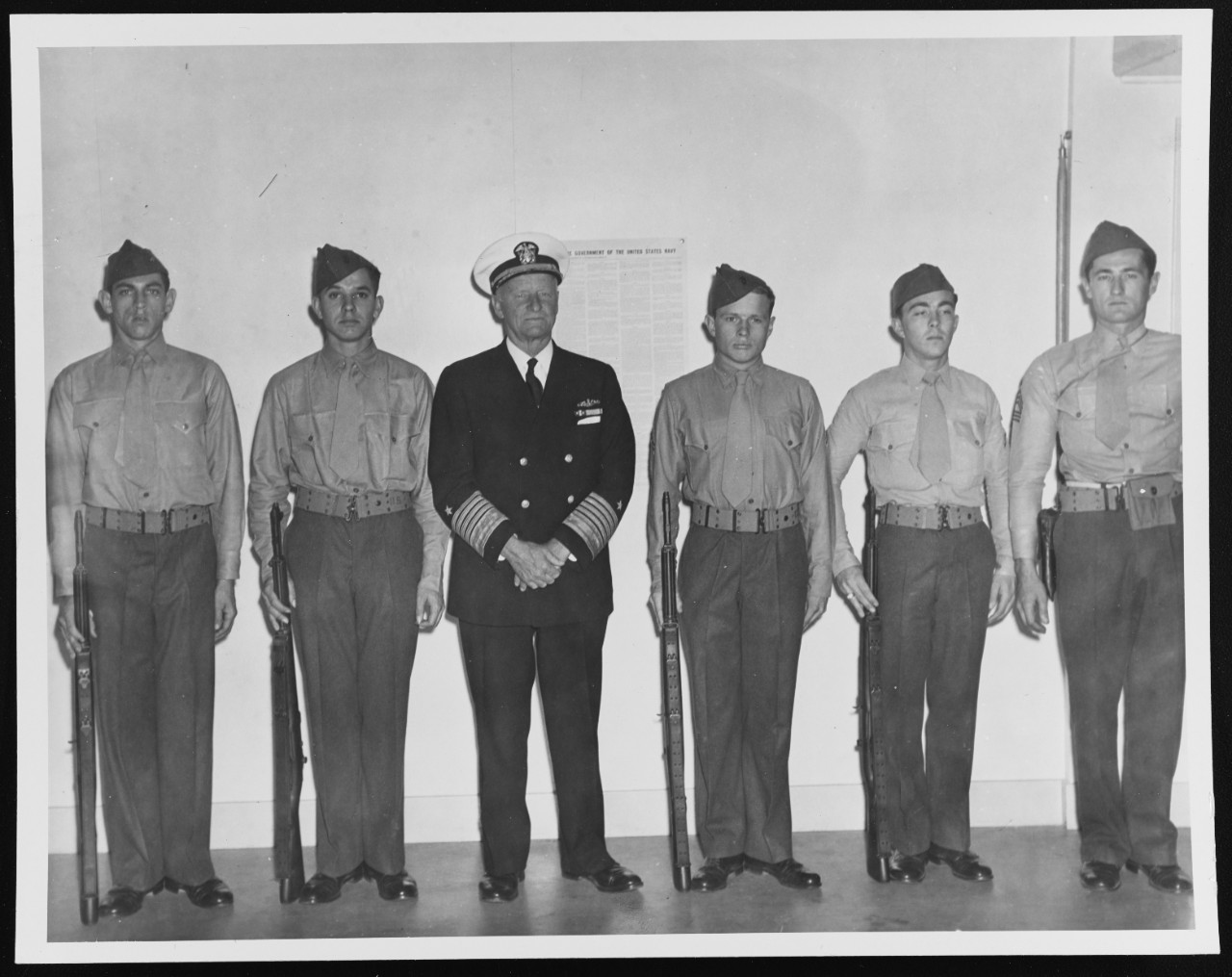Fleet Admiral Nimitz with Marine Corps Reserve Honor Guard
