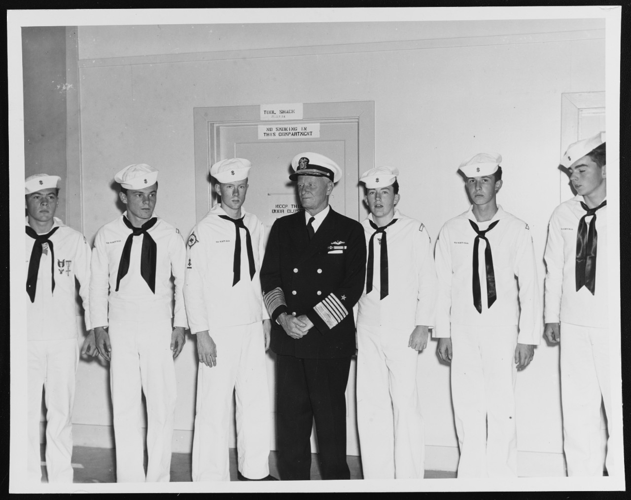 Fleet Admiral Nimitz with Fresno Sea Scout Ship Honor Guard
