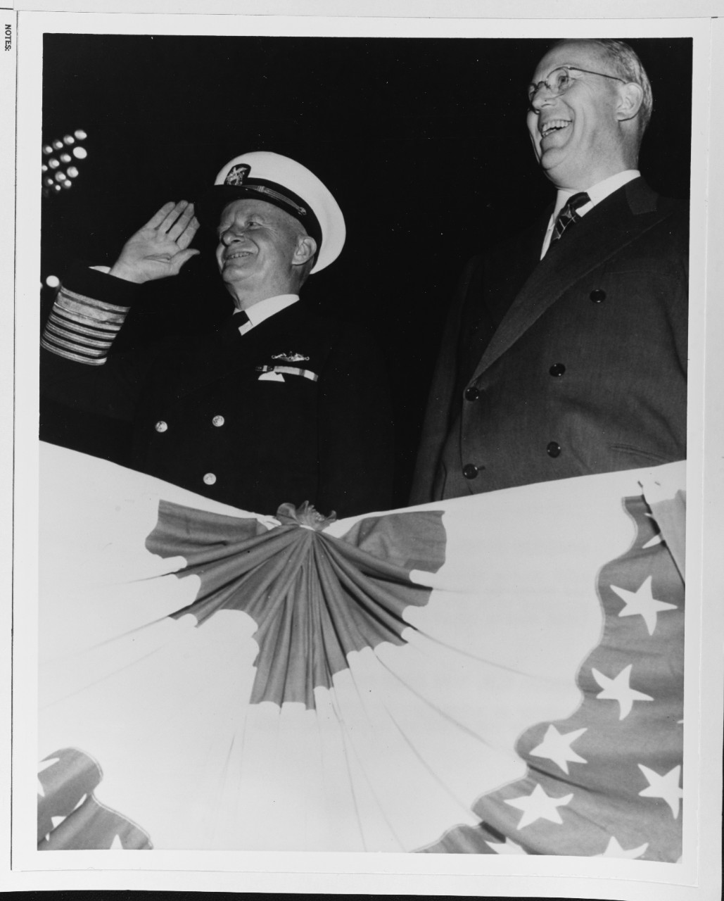 Fleet Admiral Nimitz and Governor Warren Greet the Crowd