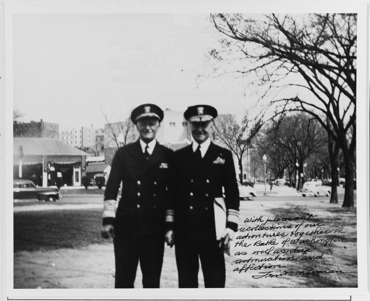 Fleet Admiral Nimitz walks With Vice Admiral Sherman in Washington, DC