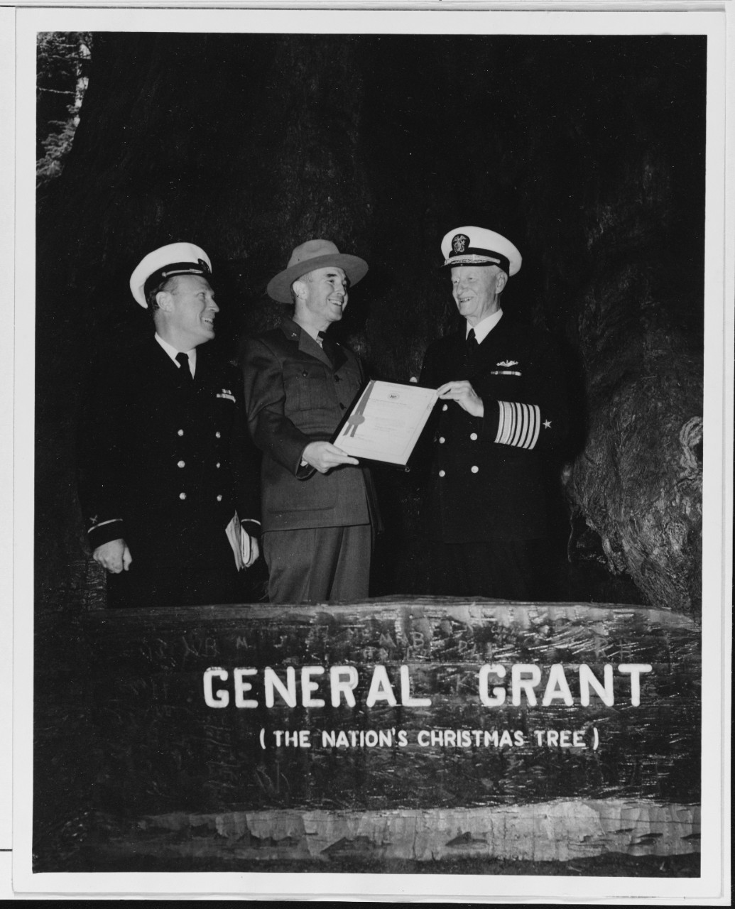 Fleet Admiral Nimitz Holds the Certificate for the "General Grant Tree"