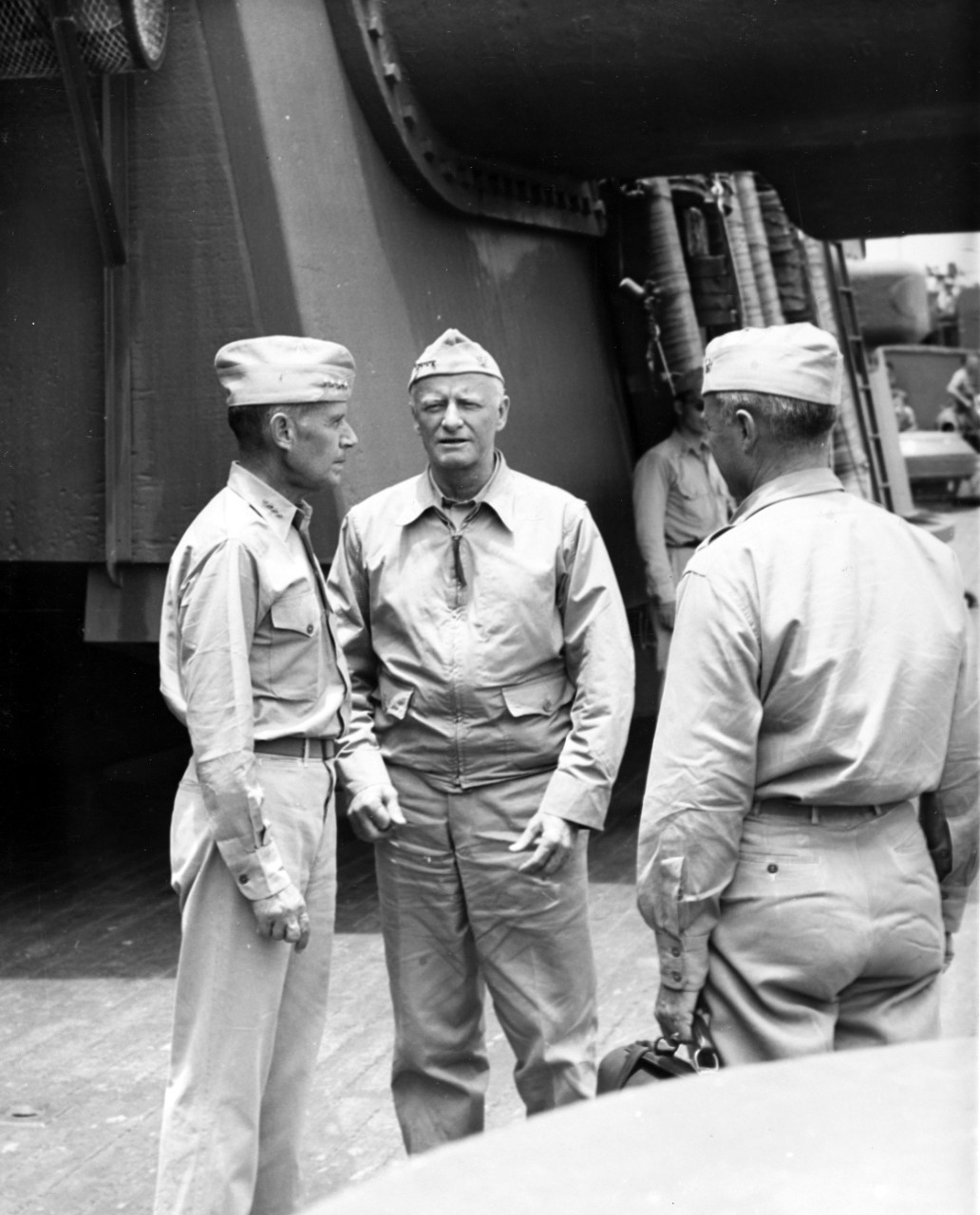Admiral Nimitz with Admiral R.A. Spruance and Rear Admiral Forrest Sherman