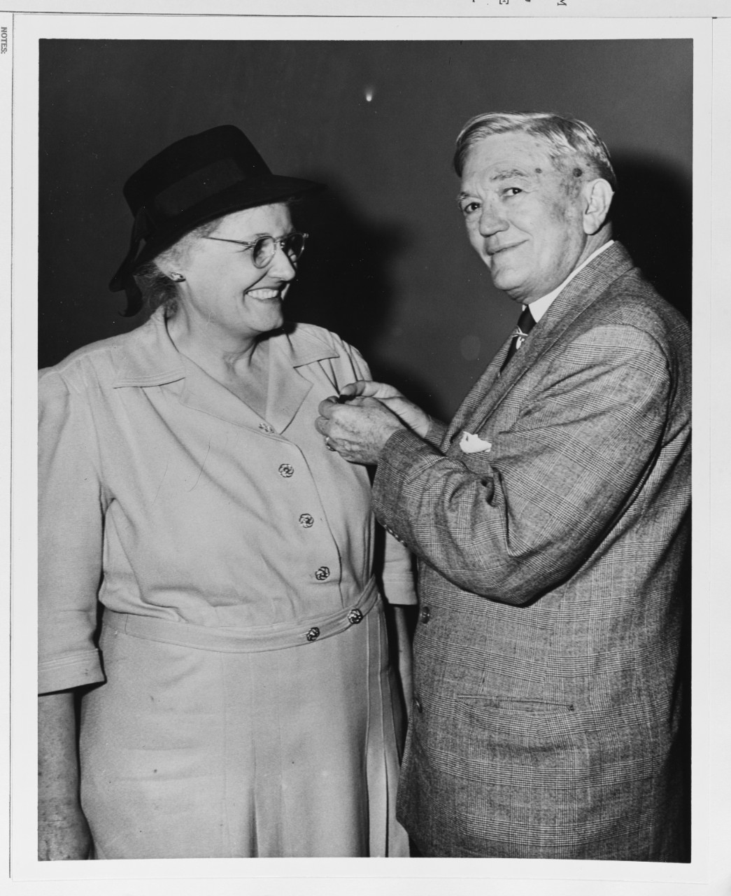The Sister of Fleet Admiral Nimitz, Mrs. Dora Reagan, Receives a Medal