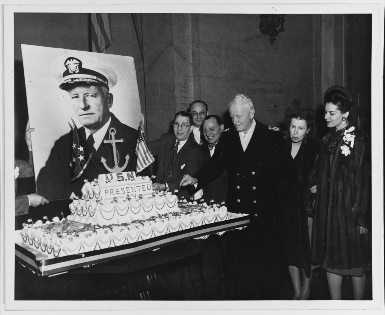 Fleet Admiral Nimitz Cuts the Cake