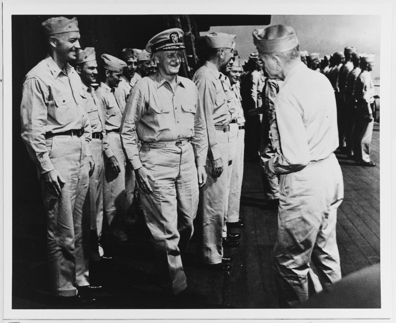 Fleet Admiral Nimitz Greets Admiral William F. Halsey