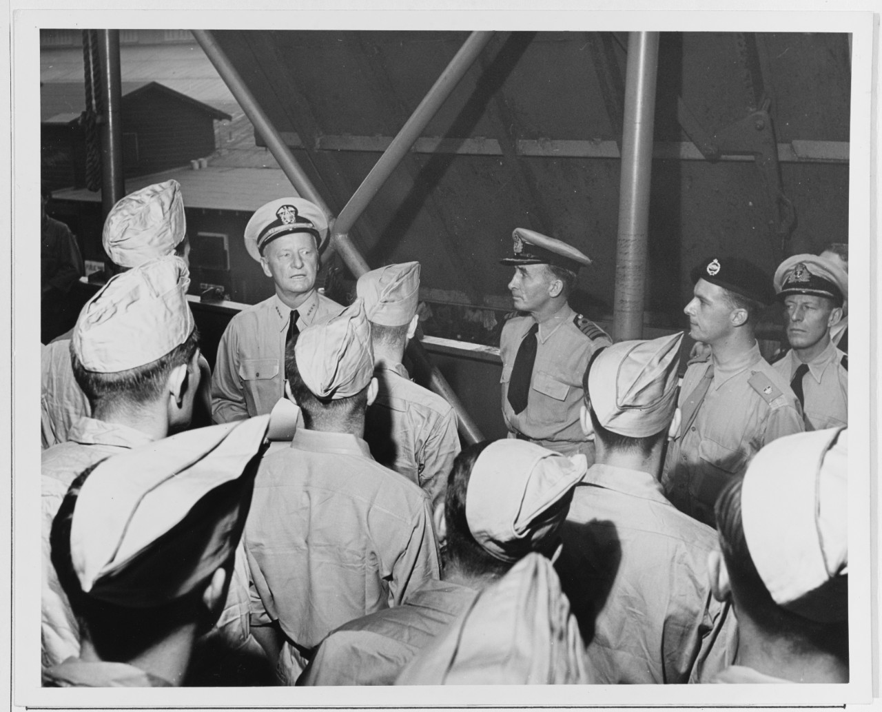 Admiral Nimitz Talks to some British Survivors
