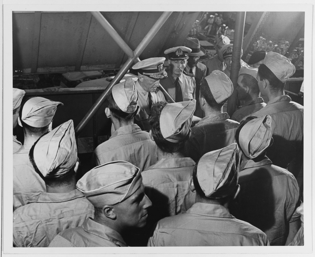 Admiral Nimitz Talks to some British Survivors