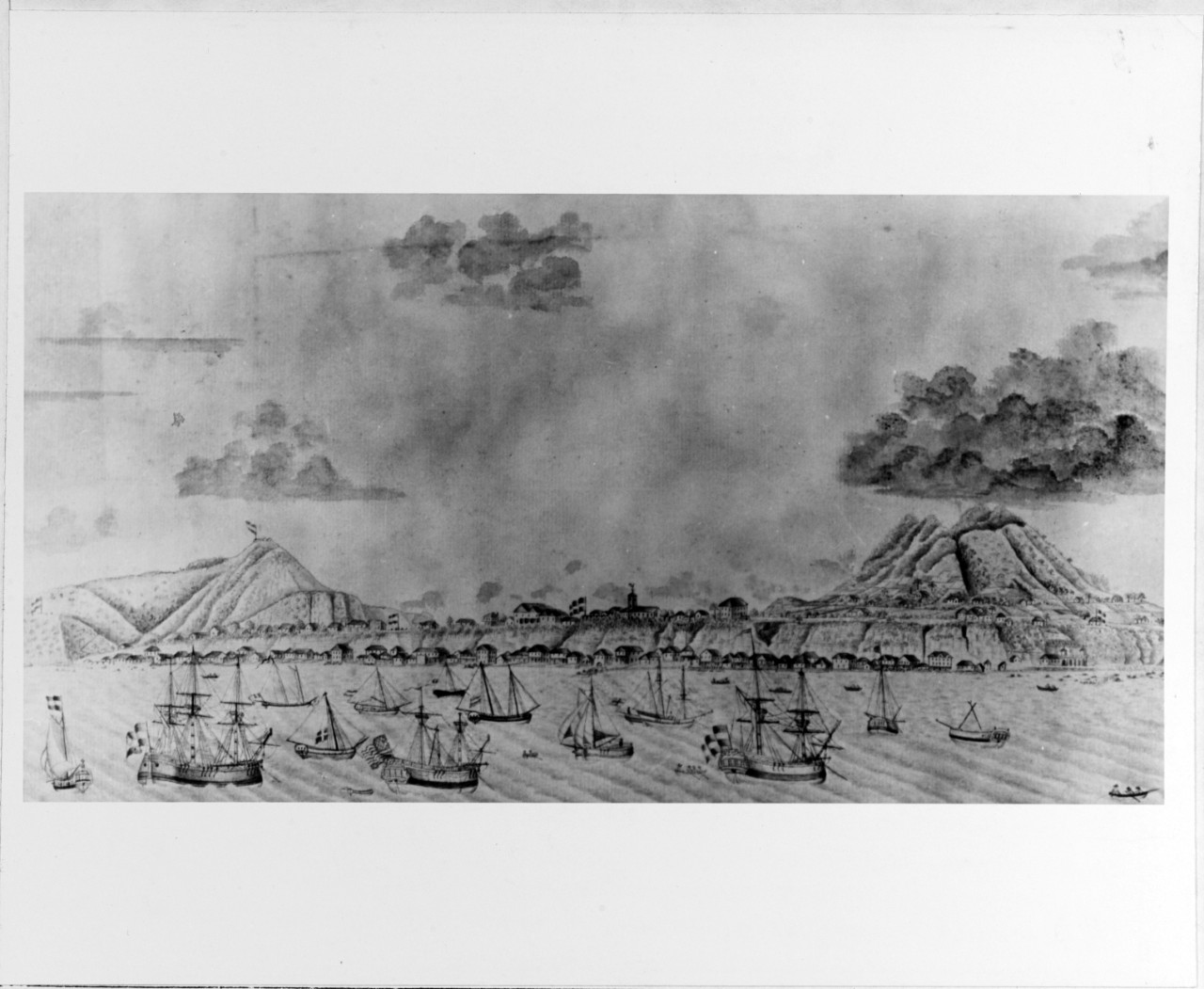 Drawing or watercolor of St. Eustatius, West Indies, circa 1776. 