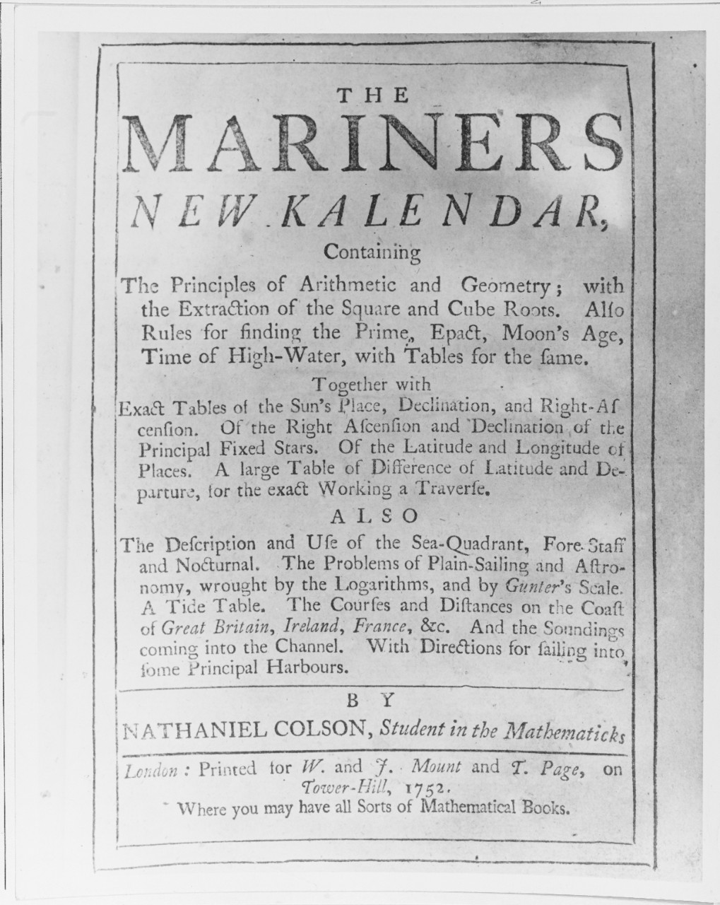 Title page of The Mariners New Kalendar