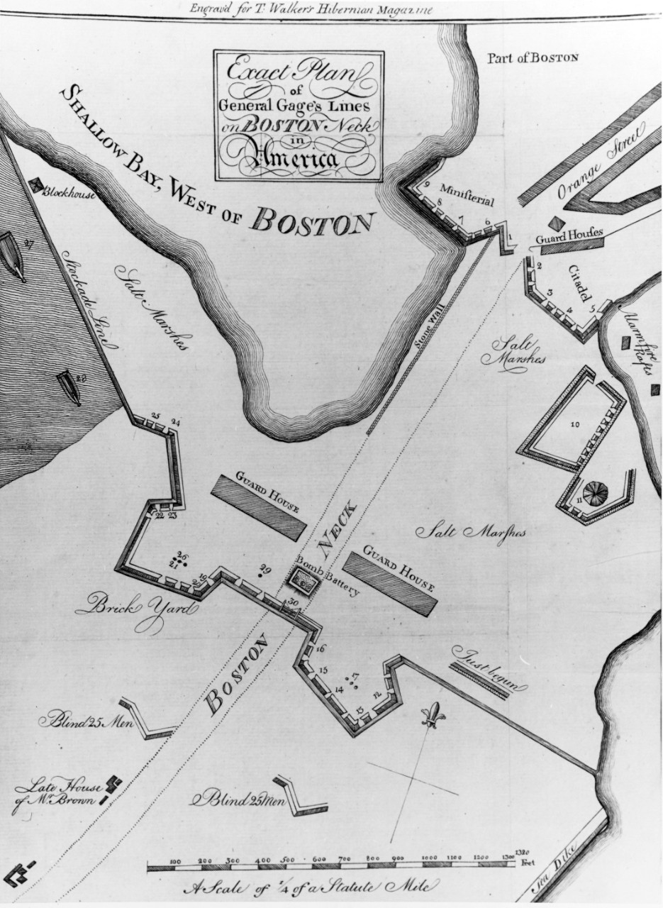 "Exact plan of General Gage's lines on Boston neck in America."