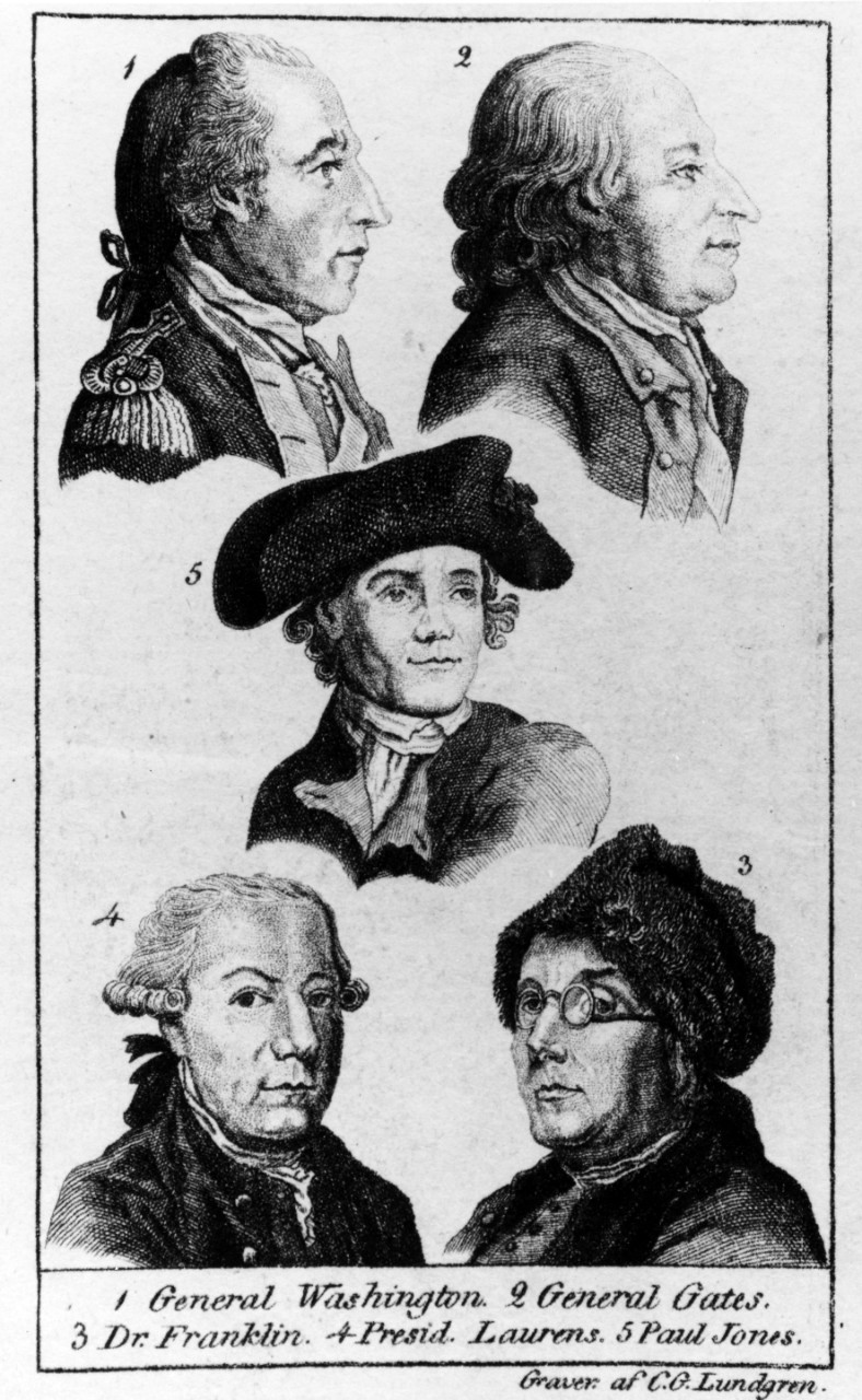 Playing card with small portraits of American revolution leaders