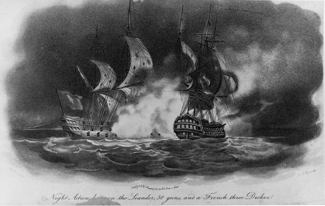 Night Action between the LEANDER, 50 guns, and a French three Decker, 18 January 1783