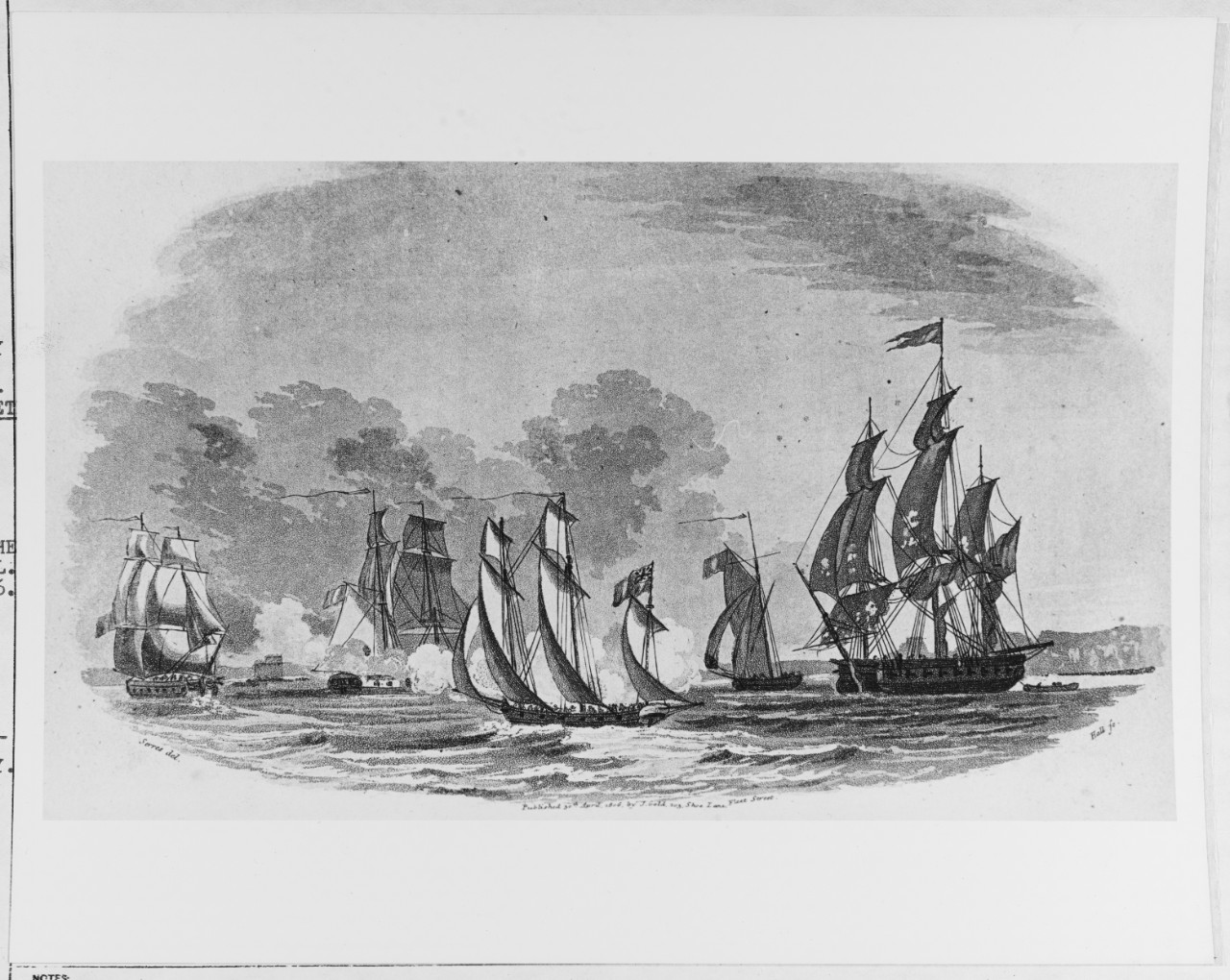 "The Aristocrat Armed Lugger, Engaging a French Flotilla, consisting of nine sail."