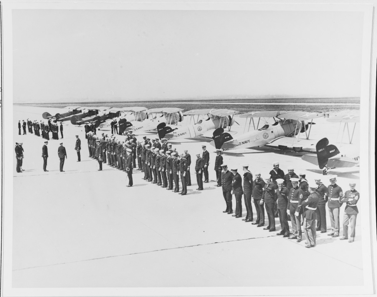 The Naval Reserve Air Squadron and regular Navy "Station Keepers" at the Naval Reserve Air Base, Floyd Bennett Field, New York.