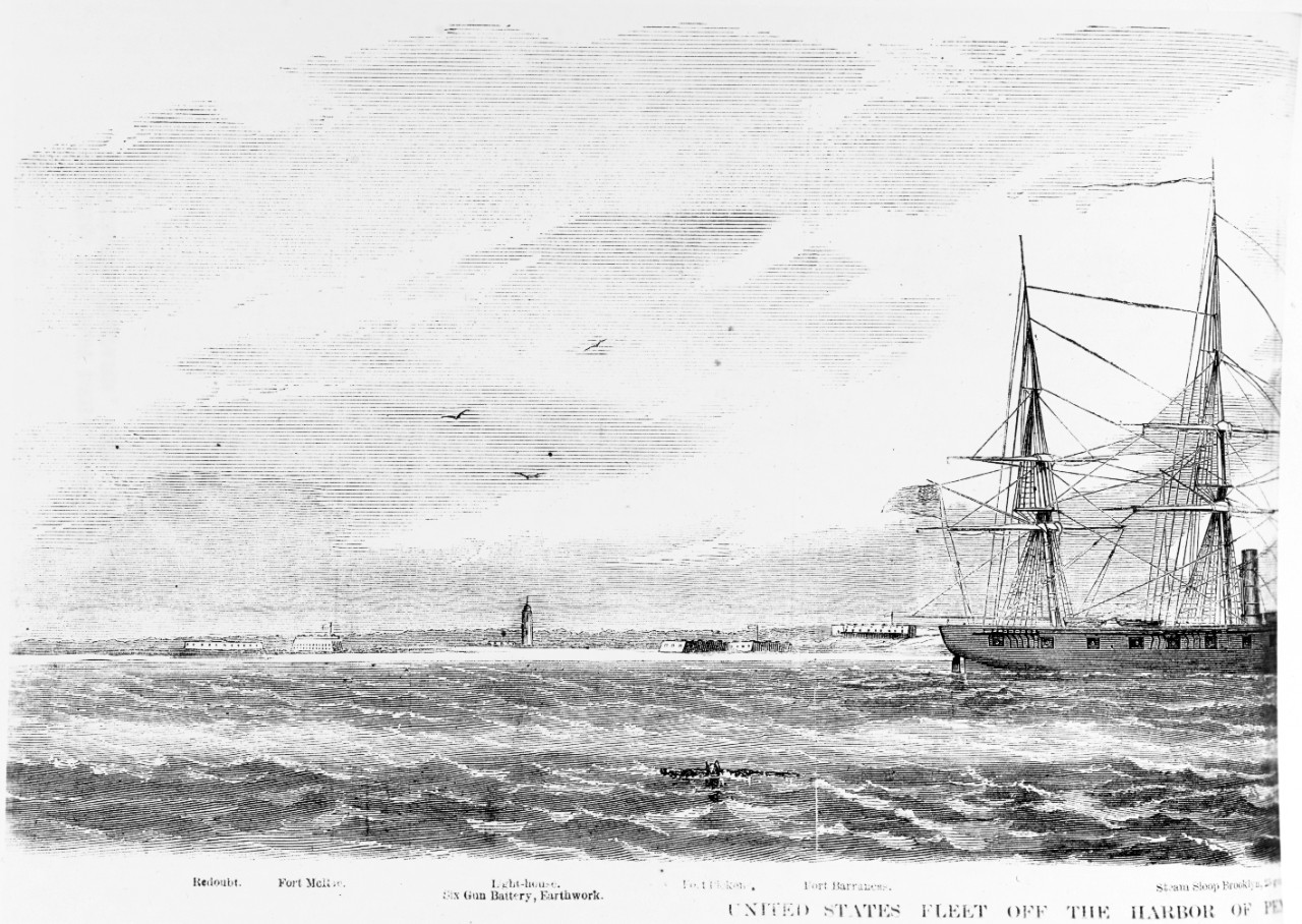 The United States fleet off the Harbor of Pensacola, Florida, 1861.