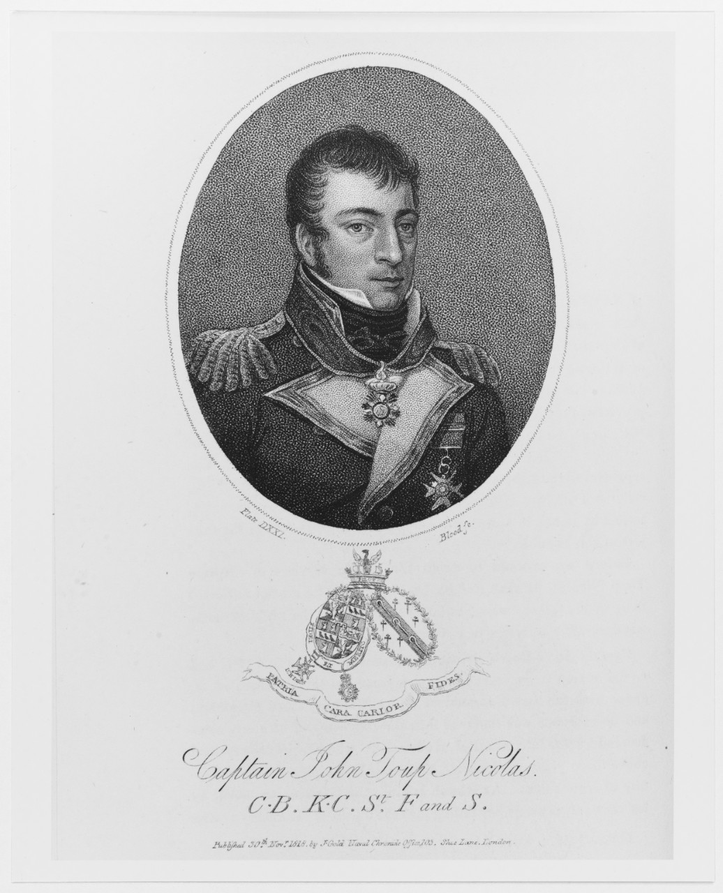 Engraving of Captain John Toup Nicolas, R.N. (1788-18--?), British Naval Officer